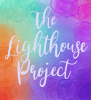 Rainbow watercolor background with white cursive text "The Lighthouse Project"
